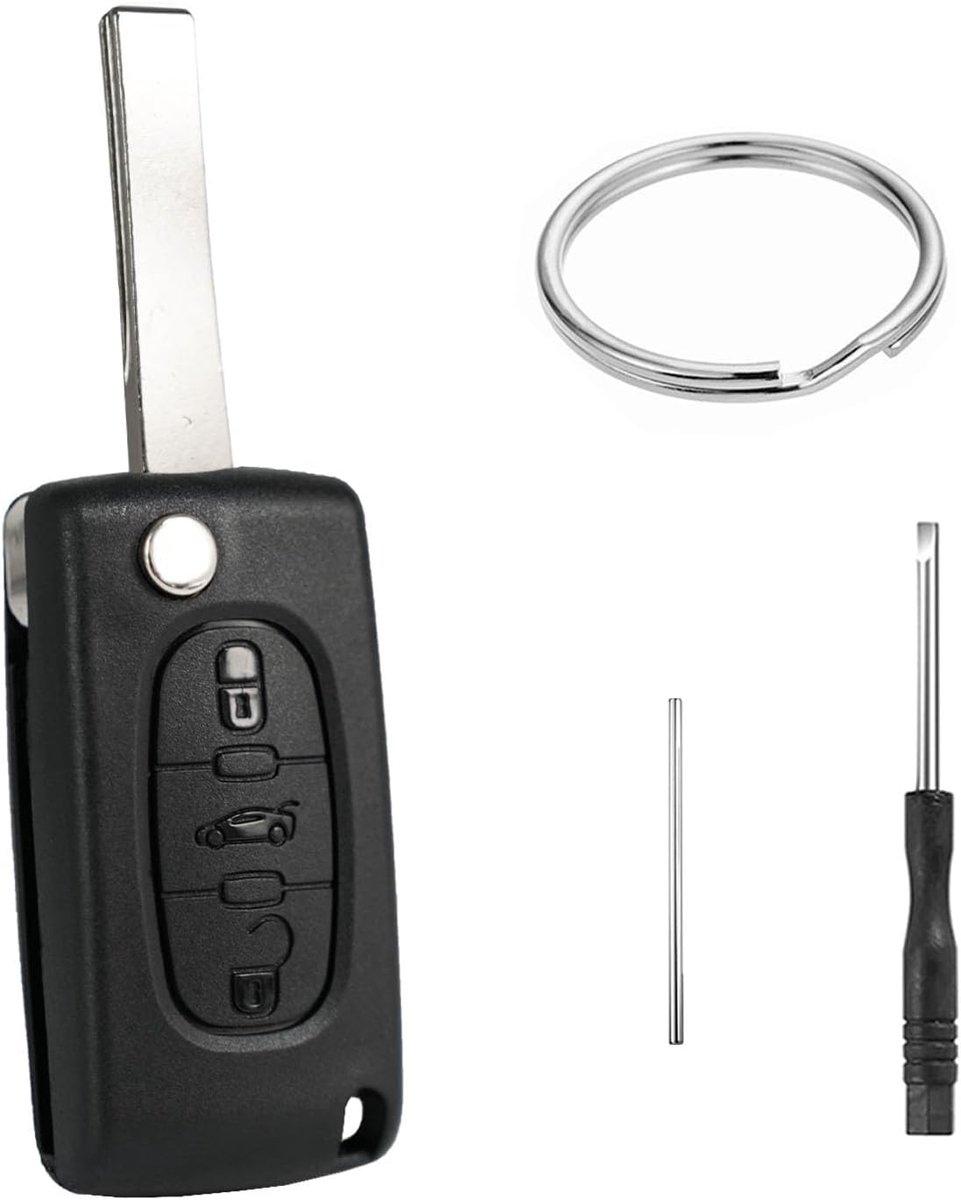 3 Knoppen Auto Sleutelbehuizing CE0523 Compatibel met Peugeot 407 408 607 207 307 208 CC SW RCZ Citroen C4 C5 C6 Berlingo Grand Picasso Telecommande Sleutelbehuizing met Sleutelhanger