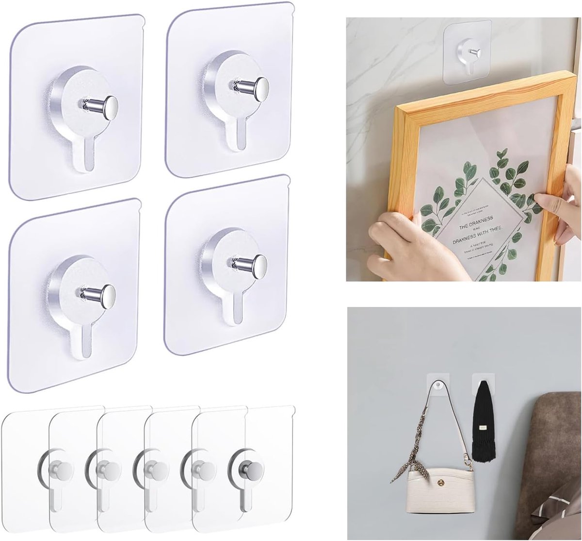 10 stuks zelfklevende spijkers voor fotolijst, transparante kleefschroef, extra sterk, voor badkamer en keuken, foto's ophangen zonder boren, zelfklevende fotohangers voor foto's, posters, foto's