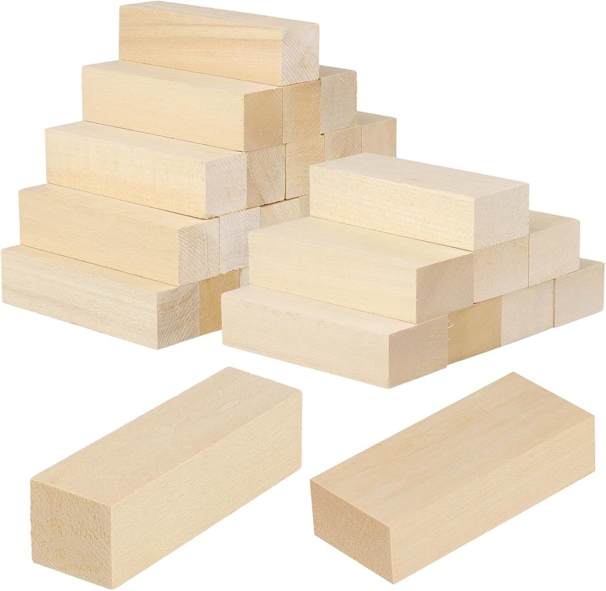 Lime houten snijblokken set van 30 stuks, 2 maten voor houtbewerking, ambacht en DIY projecten - ideaal voor snijden, graveren en knutselen
