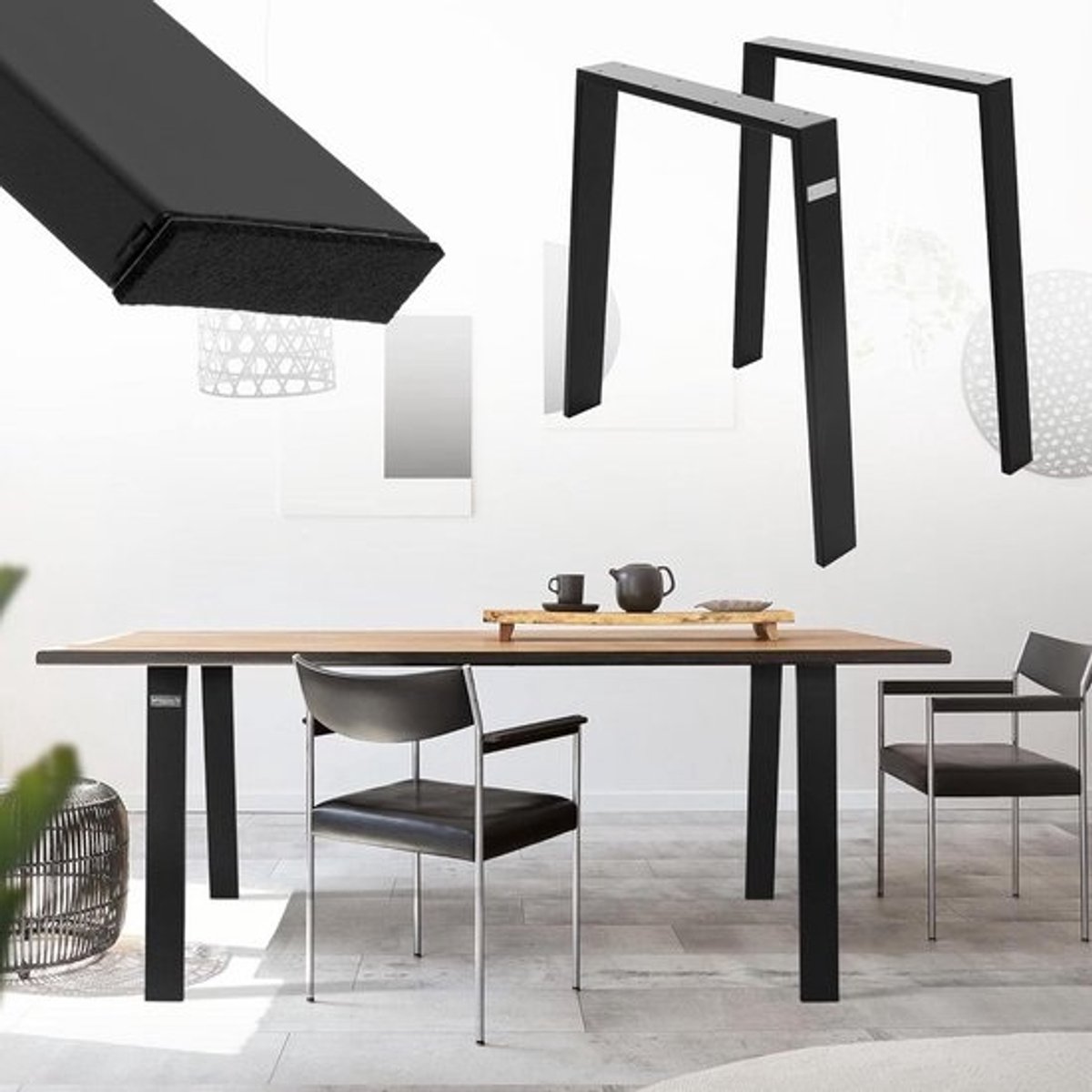 Set van 2 tafelpoten Loft 75x72 cm, zwart, profiel 8x2 cm, van staal, industrieel ontwerp, U-vorm, metalen tafelframe scandic, tafellopers tafelvoet meubelpoten, voor salontafel, eettafel