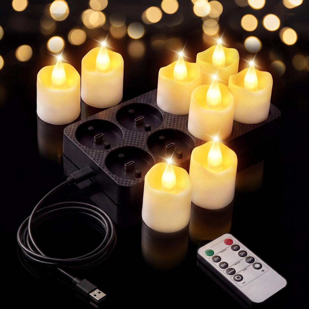 8 led-theelichtjes, oplaadbaar, met timer en afstandsbediening