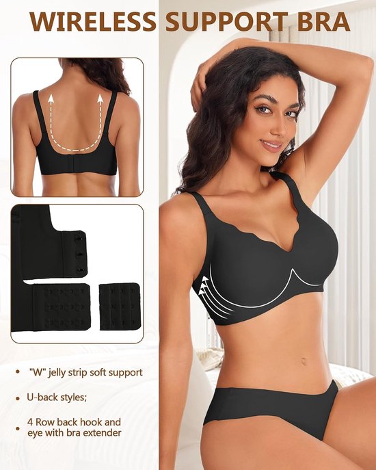 Dames zonder beugel naadloze push-up beha V-hals sterke grip zachte comfortabele beha strijkloos T-shirt bralette — afbeelding 3