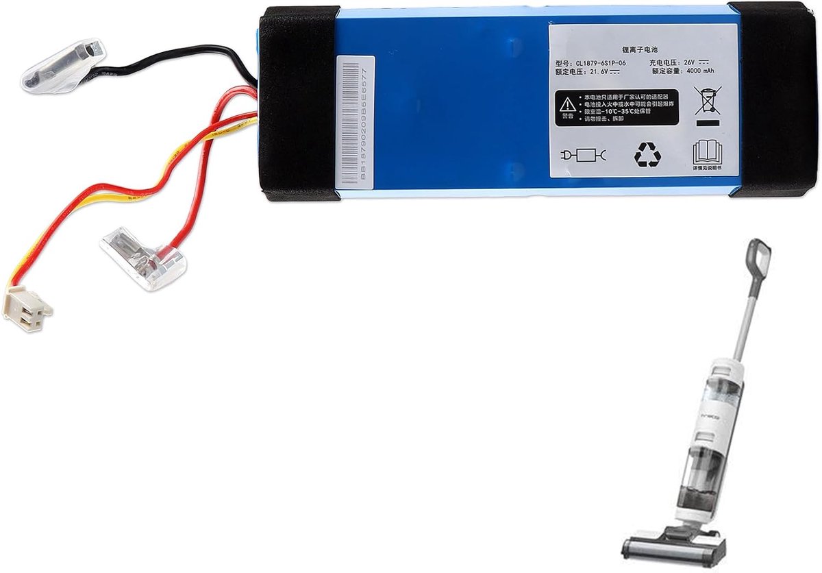 21,6 V 4000 mAh Li-Ion reserveaccu compatibel met de draadloze nat- en droogzuigers Tineco iFloor 3, Floor ONE S3 en Floor ONE S3 Breeze