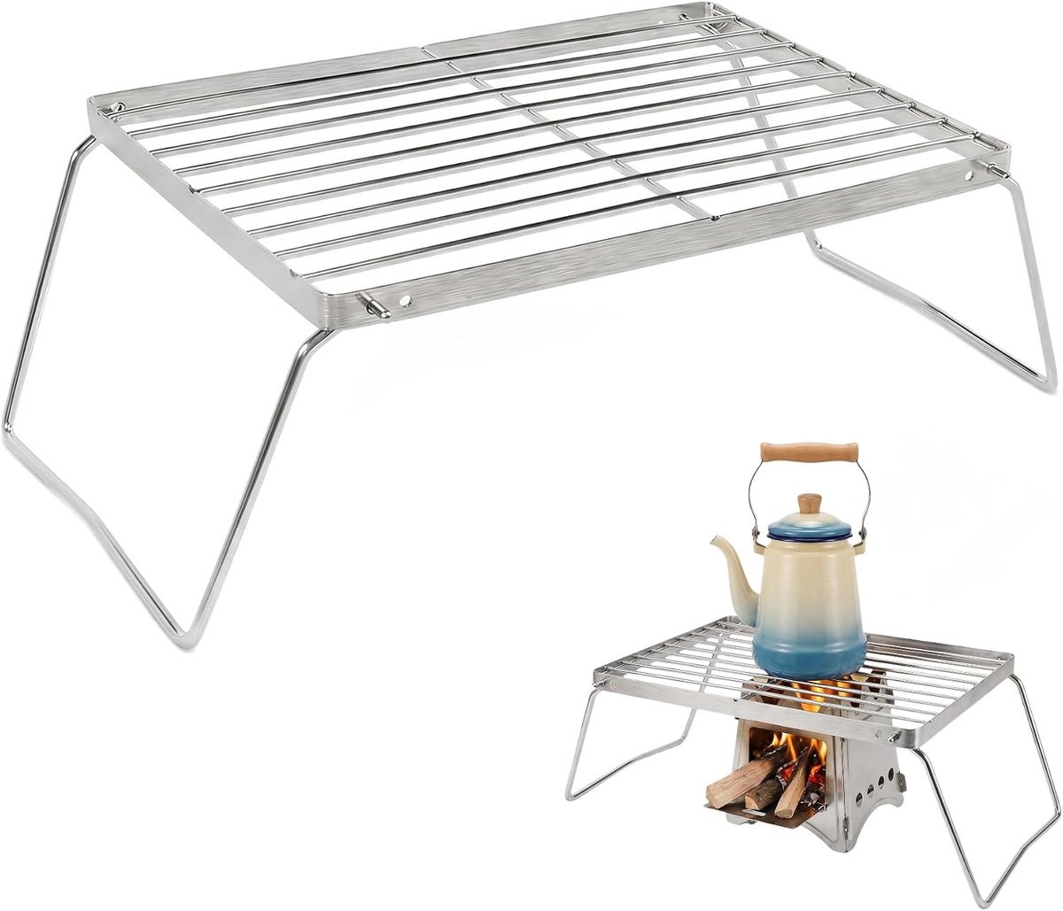 Grillrooster met poten, 30 x 16 x 13 cm, grillrooster, klapgrill, grillrooster, roestvrij staal, draagbaar, outdoor grillrooster om neer te zetten voor camping, trekking, tuin