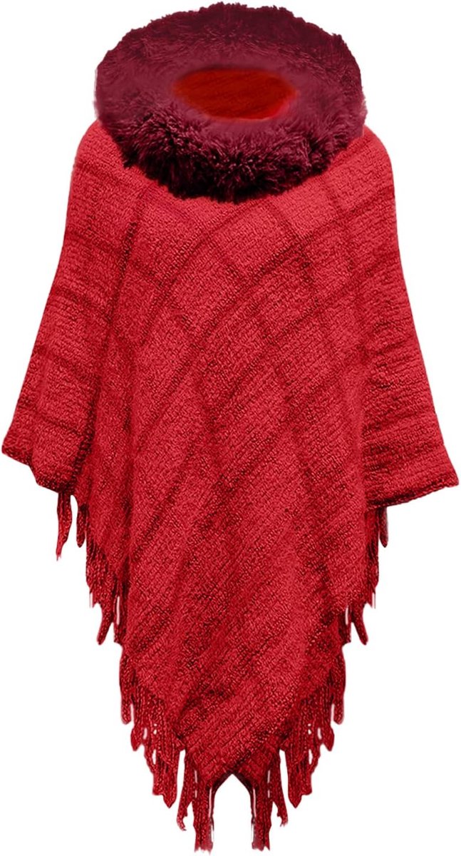Poncho voor dames, winter, franjes, elegant, voor ceremonies met kraag, warme sjaal, trui, zachte en veelzijdige jas
