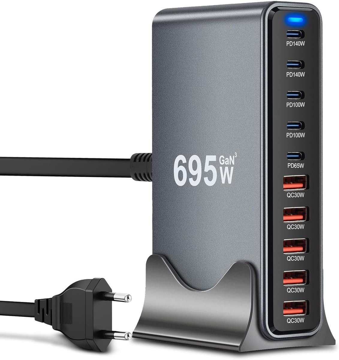695 W 10 Ports, GaN III, USB-c Chargor with 5 x USB-C PD + 5 x USB-A QC4.0, Fast Charger for Phone 16/15/14 Pro Max, Samsung Galaxy, MacBook, Pad, Laptop