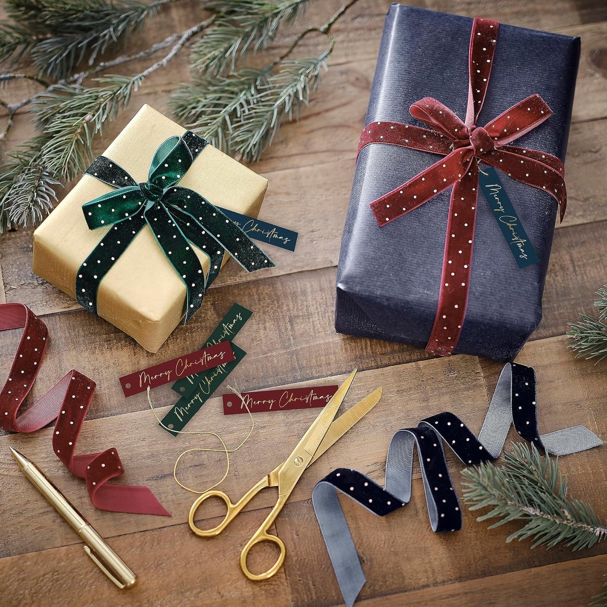 Ray Tags en fluwelen lint kerstcadeaus Gift Wrap Set