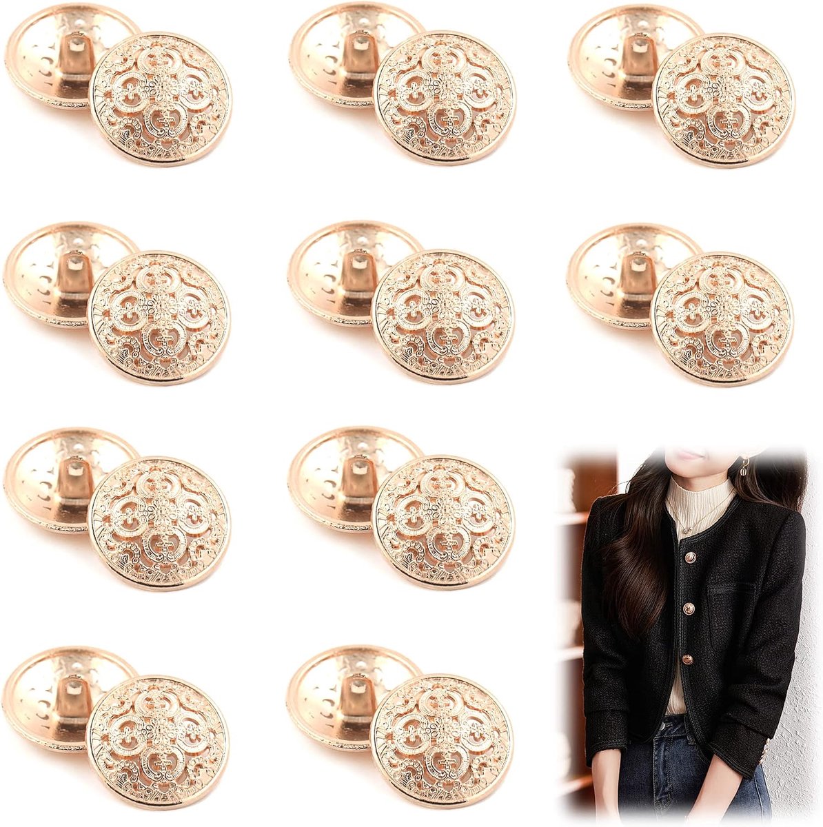 20st Vintage Metalen Knoppen Met Oogje Voor Blazer, Jas, Shirt, Uniform - Antiek Rond Ontwerp (Goud)