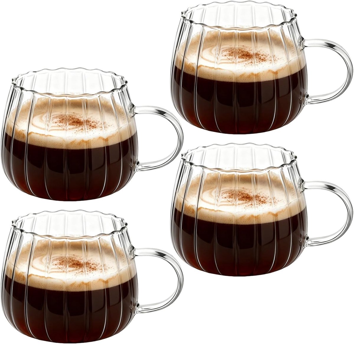 4 stuks ribbelglazen: 420 ml ribbelglazen, borosilicaatglas, koffiekopjes, glazen pompoenkopjes, design theeglazen, koffieglazen, koffieglazen, stijlvolle pompoenbekers, glas voor thee, ijskoffie, sap
