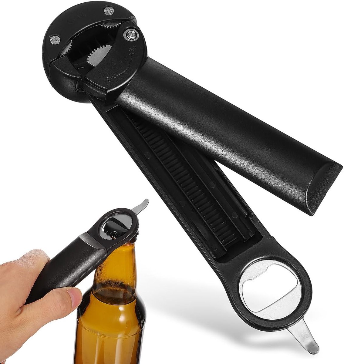 Roestvrijstalen flesopener met verstelbare blikopener en ergonomische handgreep, multifunctioneel voor schroefglazen, conservenblikjes en ouderen, ideaal voor elke keuken en bar