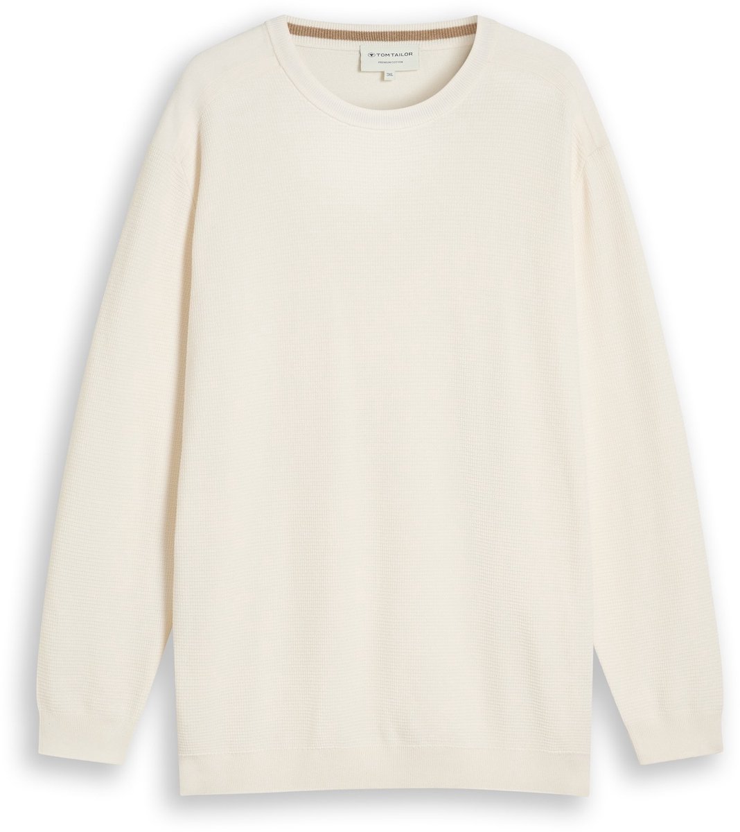 Tom Tailor - Plus Size - katoenen gebreide trui - Maat 3XL - Gardenia White