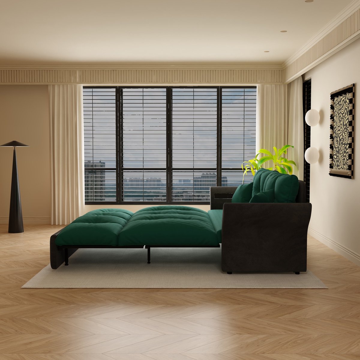 OKWISH Slaapbank 190 Cm - 3-In-1 Uitklapbaar Met 2 Kussens En Ligstand - Voor Woonkamer Of Slaapkamer - Fluweel - Groen