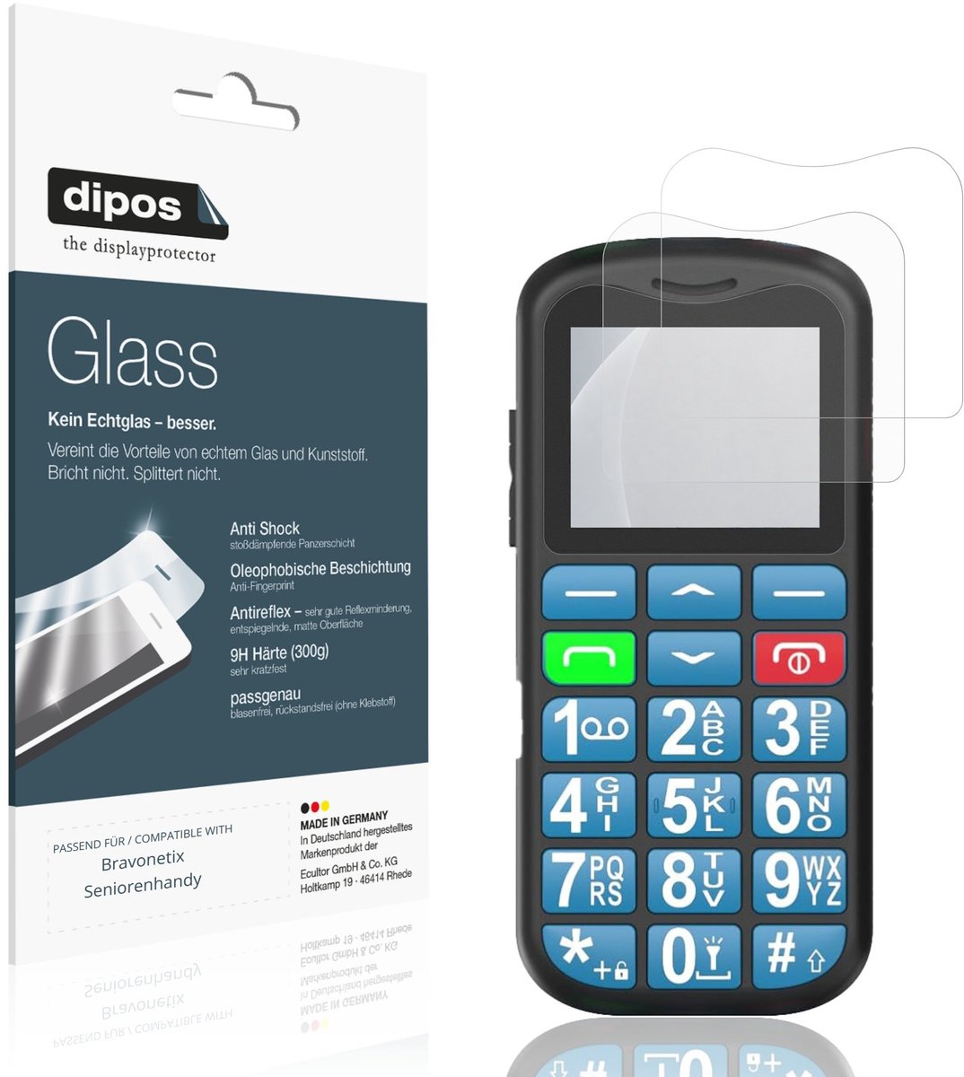 dipos – 2x Matte Pantserfolie geschikt voor Bravonetix Seniorenhandy | 9H Screenprotector