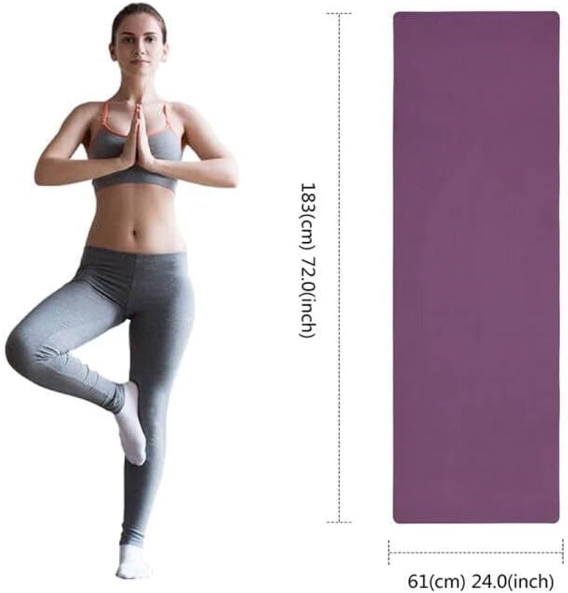 Oak & Tea Yogamat, dikke antislip yogamat voor mannen/vrouwen, oefenmat voor thuisgym met draagriem, meditatie, pilates, 183 x 61 x 0,6 cm, donkerpaars + licht poeder
