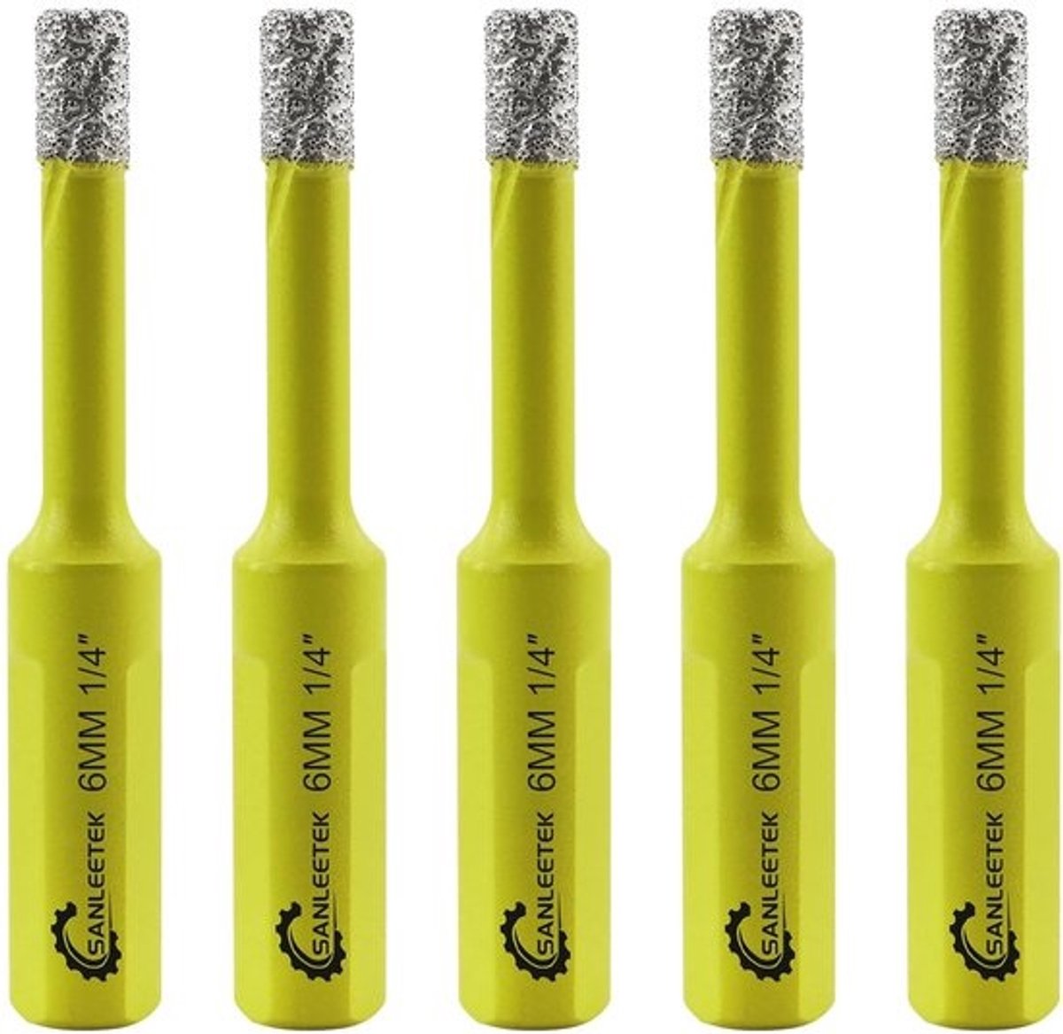 SnelShoppen - 5-delige 6 mm Diamant Boor Set met Driehoekige Schacht voor Ceramiek, Porselein, Graniet, Marmer, Kwarts - Ideaal voor Droog en Nat Bore