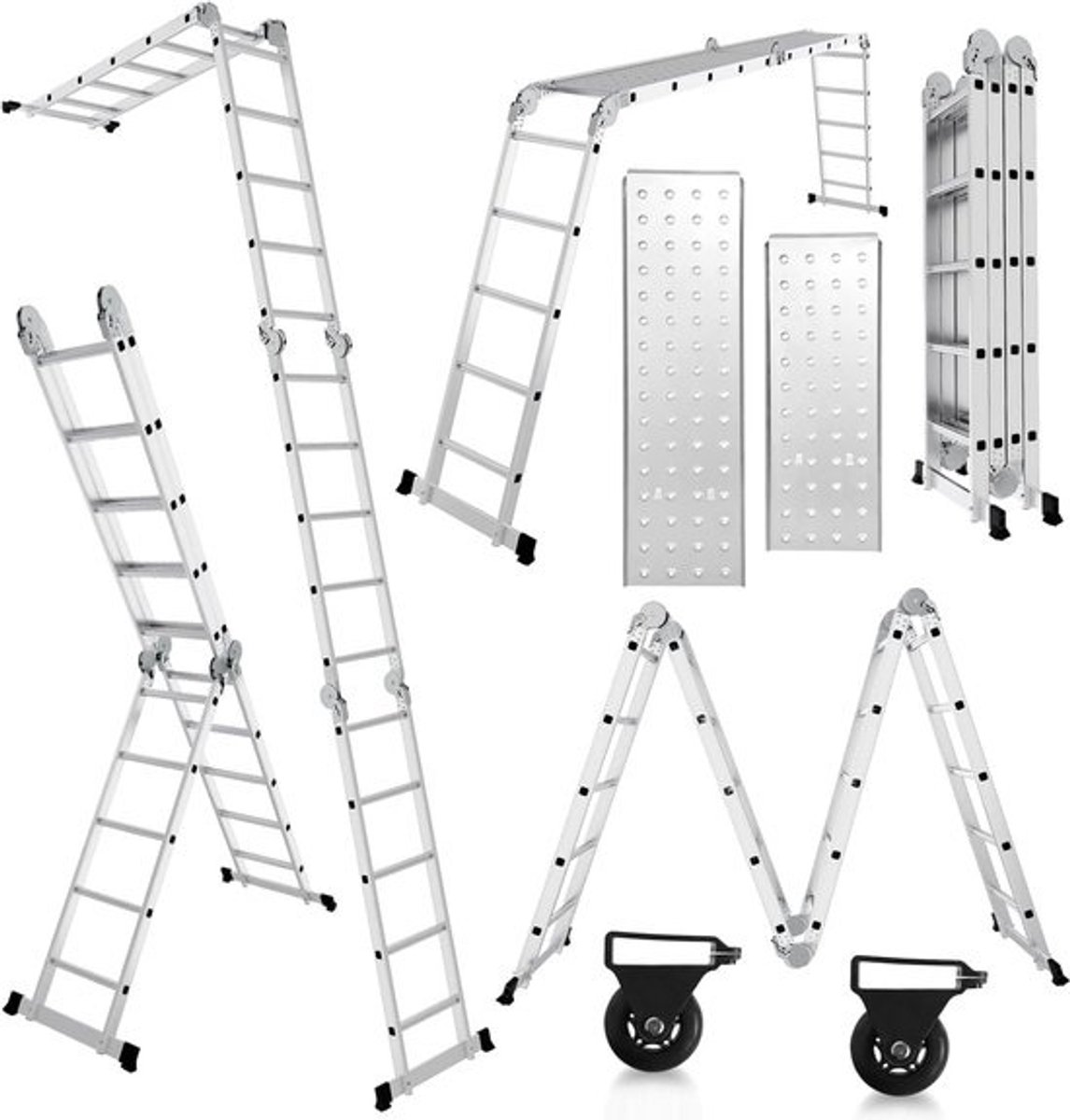 Multifunctionele Ladder - Klapladder Steiger - Klus Klussen Buiten - 7-in-1 Configuratie - 470cm Lengte - Aluminium