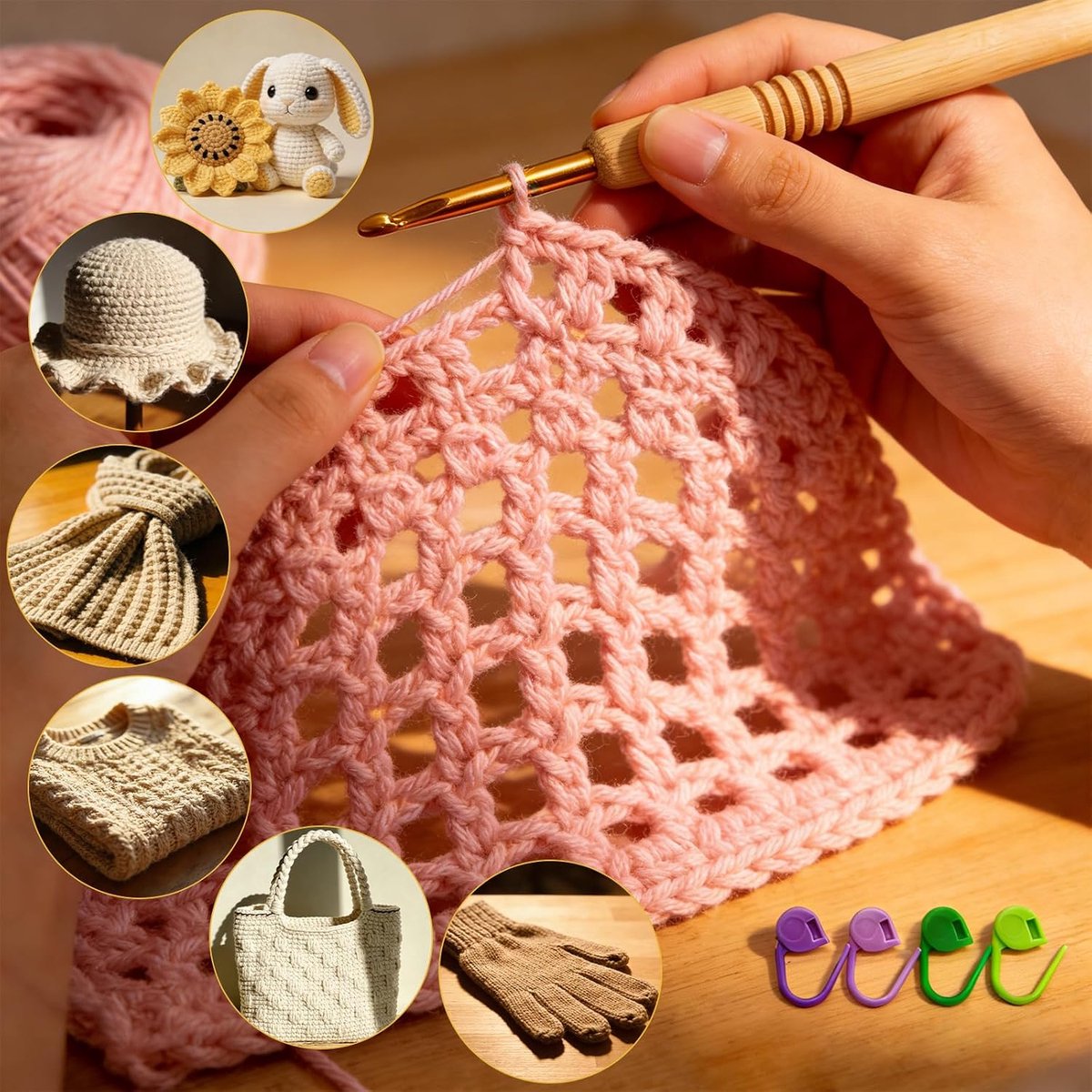 Haaknaaldset, 2,0-6,0 mm, 9-delige haakset, haaknaalden met 120 steekmarkeringen, doe-het-zelf handbrei-gereedschap voor beginners, comfortabele grip, haaknaalden, breinaalden, kit