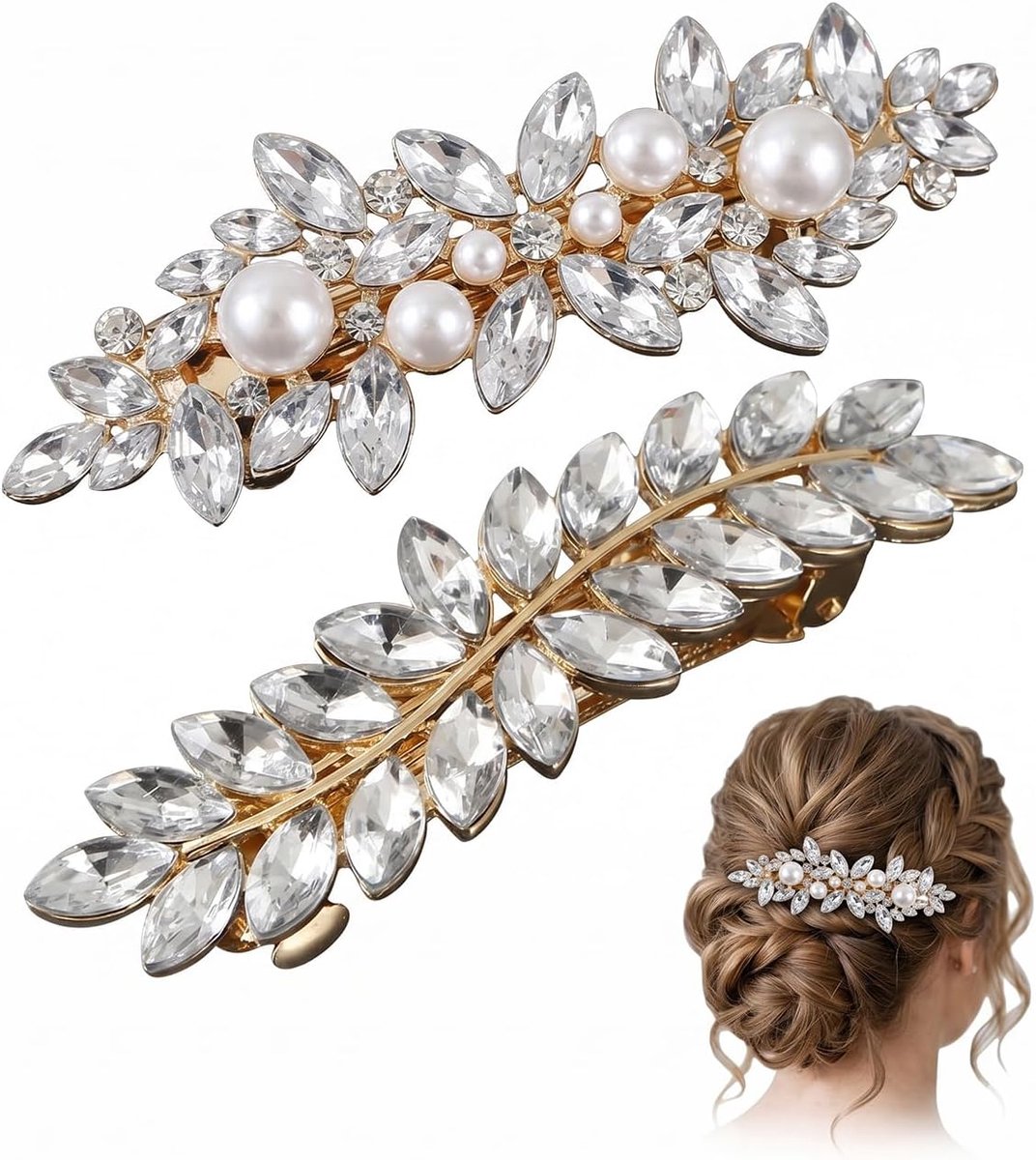 Set van 2 haaraccessoires voor bruiden, gouden haarspelden, elegante haarspelden met helder design voor ceremonies, veilige en comfortabele grip voor kapsels bij bruiloften en speciale avonden