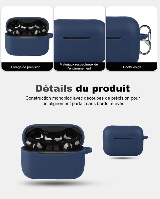 Beschermhoes voor Razer Hammerhead V3 HyperSpeed van vloeibare siliconen, schokbestendig, ultradun, krasbestendig, met karabijnhaak, compatibel met draadloos opladen, blauw — afbeelding 2