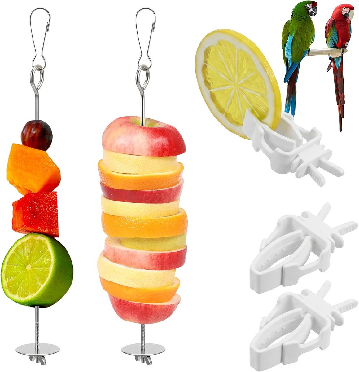5 stuks roestvrijstalen vogelspies papegaaienspies voederdispenser vogelkooi voederhouder clips fruit groenten feeder clip vogel voedselhouder voederspies voor papegaaien parkieten fruithouder