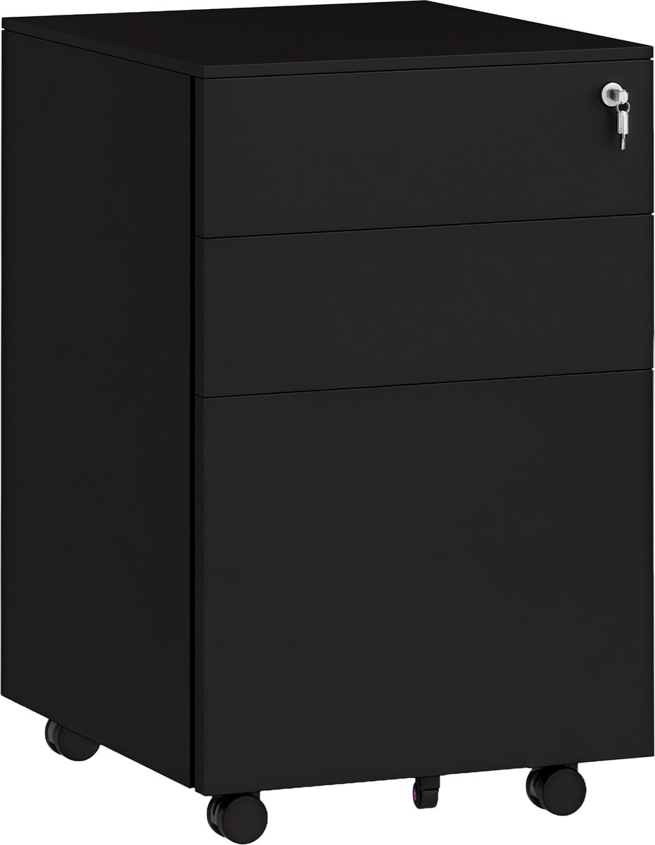 Rollcontainer met slot - Archiefkast bureaukast - Kantoor organiseren - 3 afsluitbare laden - 37 x 435 x 60 cm