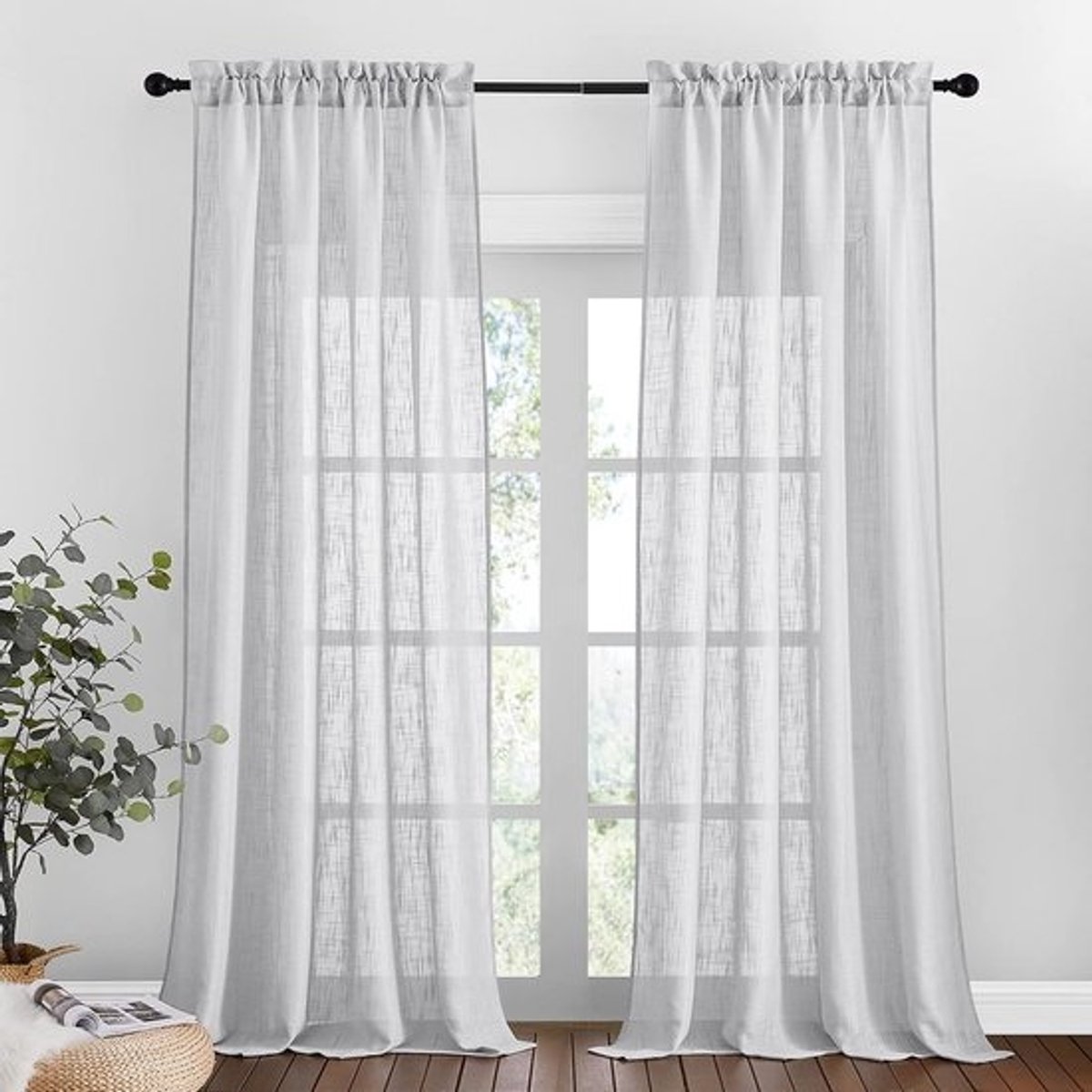 Vitrage Gordijnen - Linnen Look - Privacy en Licht - Dubbele Ophanging - 132x240 cm - Zilver Grijs