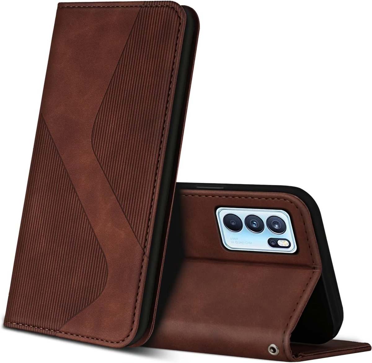 Hoesje voor Oppo Reno 6 5G, PU Kunstleer Bookcase Telefoonhoesjes met [Kaartsleuven] [Stand], Flip Case Beschermhoesje voor Oppo Reno 6 5G (Bruin)