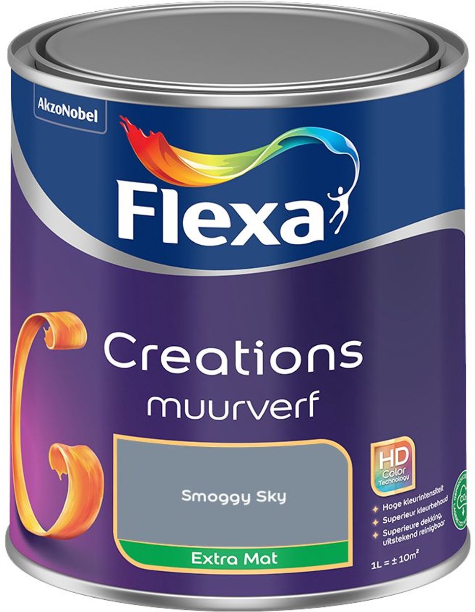 Flexa - Creations Muurverf Extra Mat - Smoggy Sky - 1 L - Kleur Van Het Jaar 2027