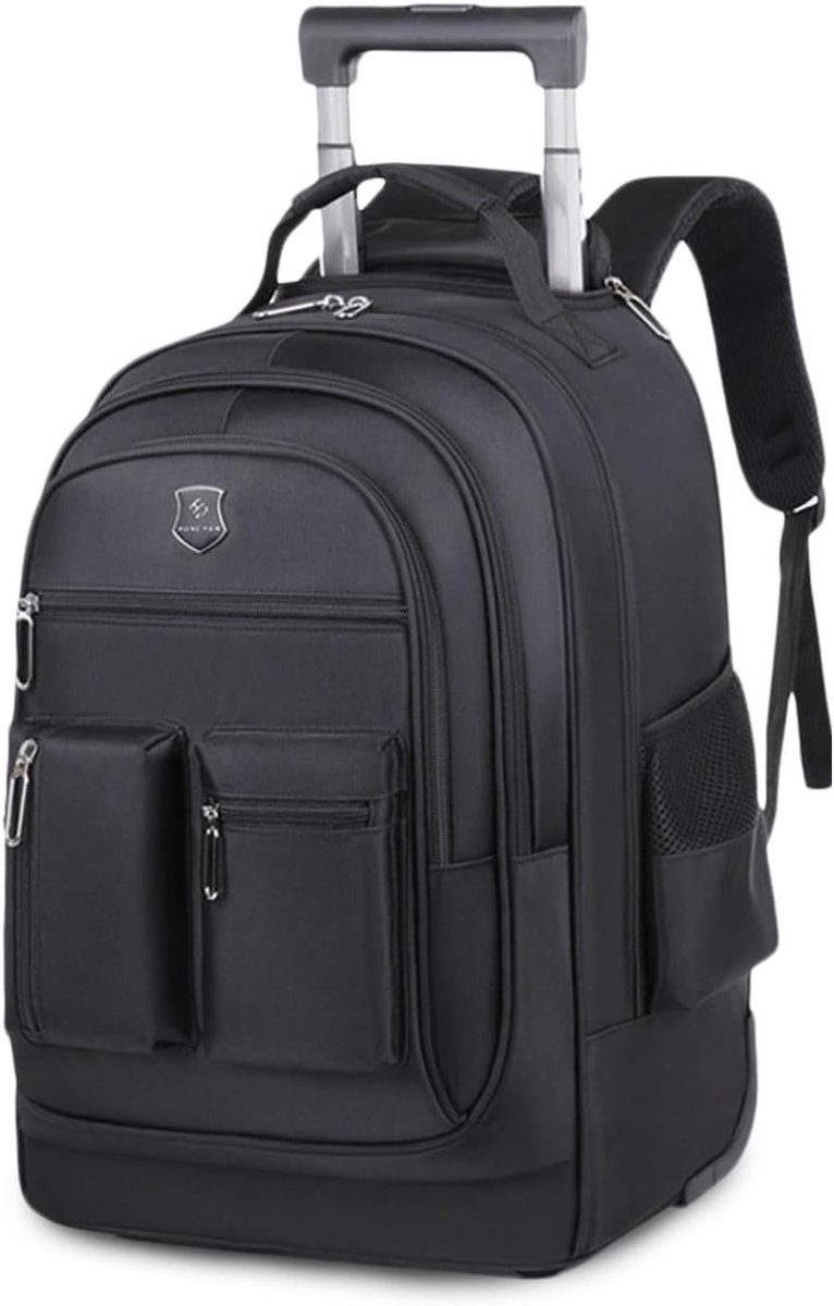 Laptoptas met wieltjes - Zwart - 34 x 22 x 50 cm - Polyester Rollende Rugzak voor Werk en Reizen