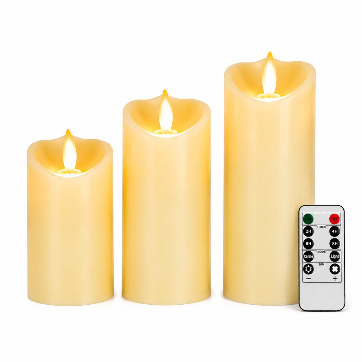 LED Kaarsen - Nep - Stompkaars - Flikkerende Vlam - Batterijen - Afstandsbediening - Set van 3 - Warm Wit Licht - Voor binnen,buitengebruik,feesten,vakantiedecoraties