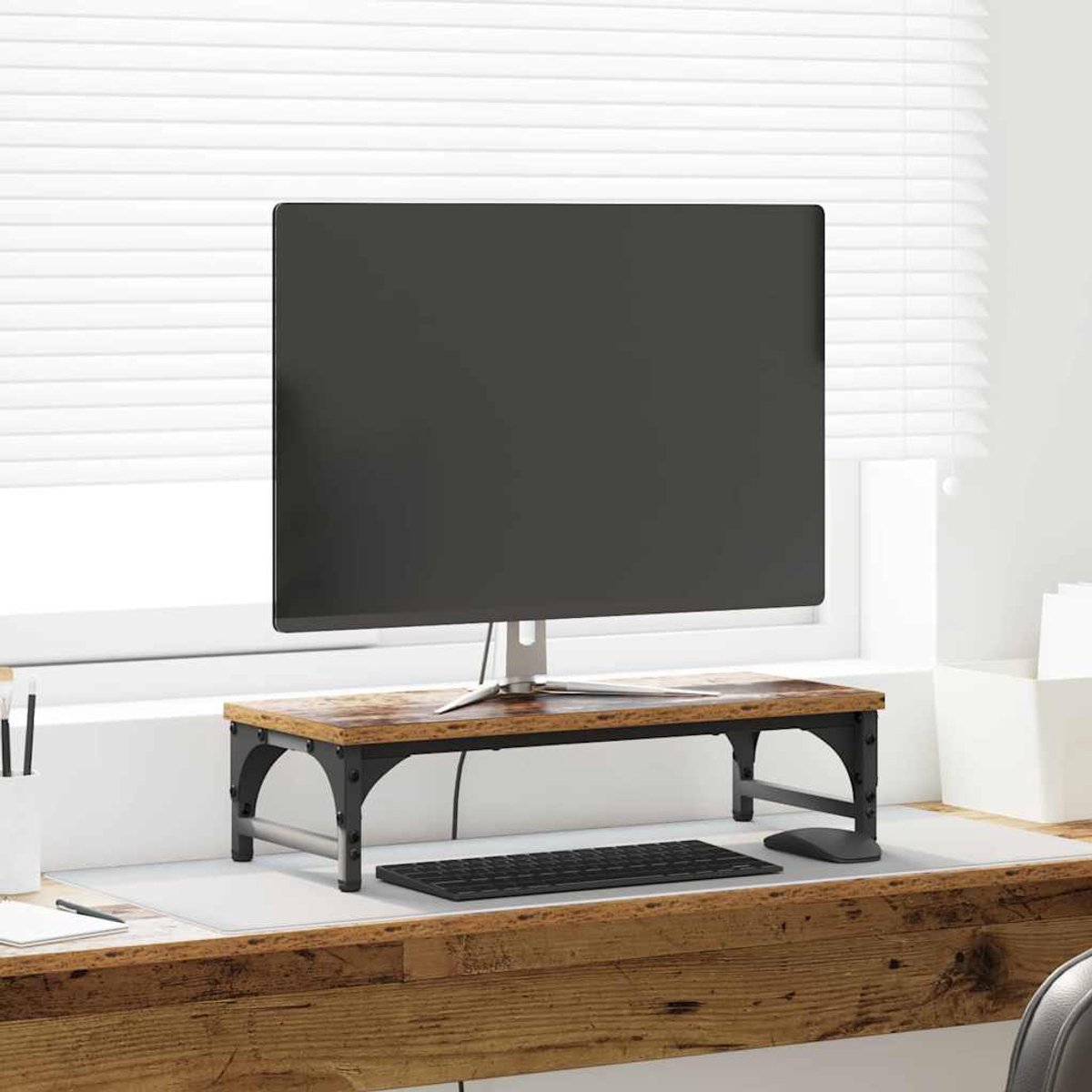 vidaXL Monitorstand - Oud - hout - 55 - x - 23 - x - 14 - cm - Bewerkt - hout Oud hout