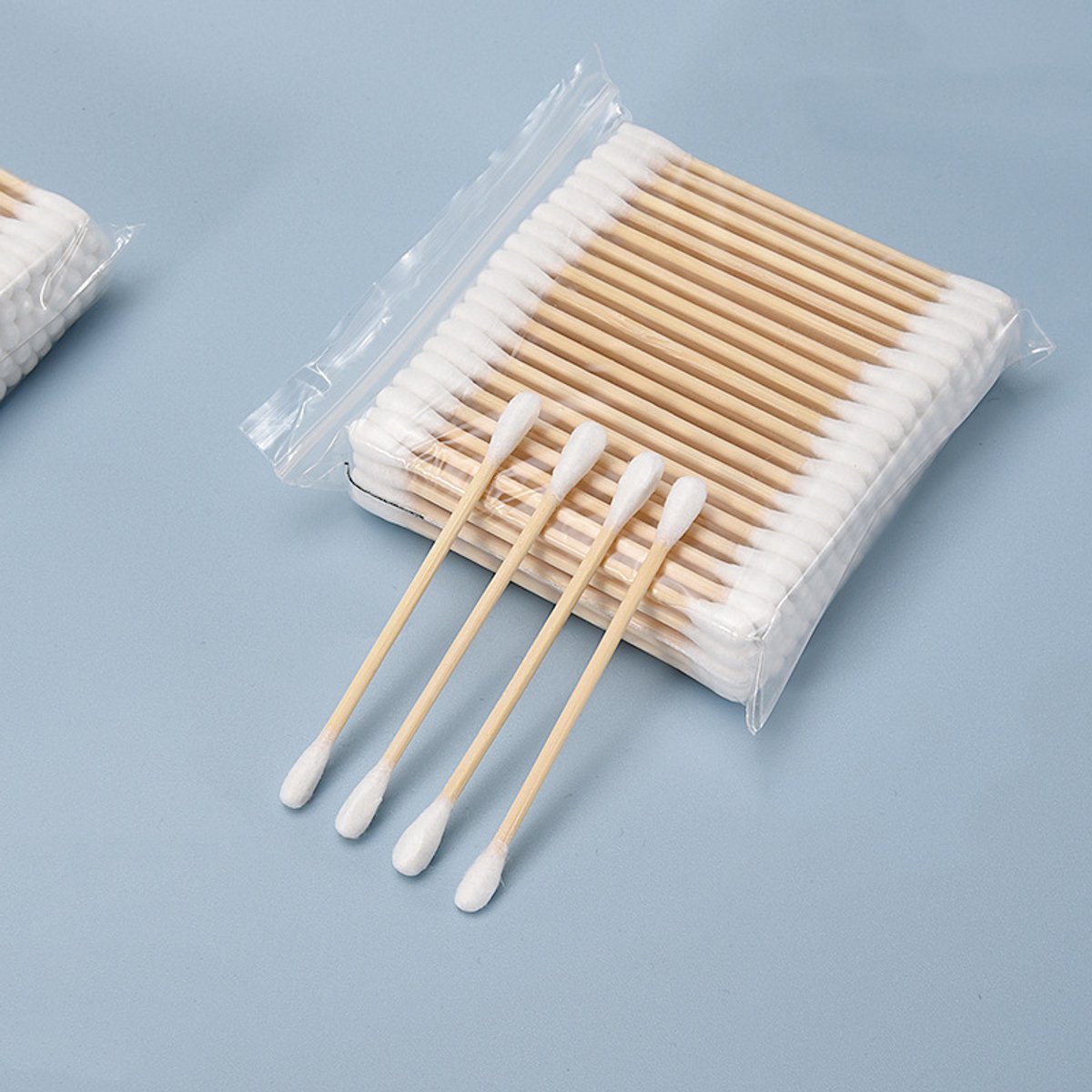Dubbele kop katoenen sticks - katoenen sticks met houten staaf - voor oorverzorging make-up nagels ambachten - 5 pakketten - in totaal 500 stuks - 7,4 * 1cm