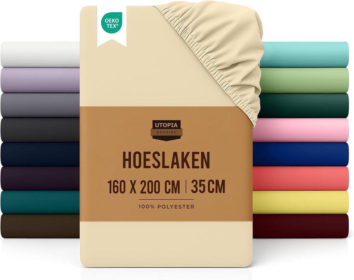 Hoeslaken jersey - Beige - 160 x 200 x 35 cm - Geborstelde Microvezel - Voor Matrassen