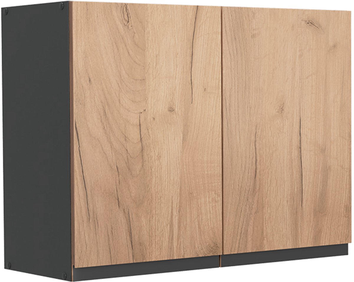 Vicco Glazen keukenkast R-Line, Goudkleurig Eiken/Antraciet, 80 cm