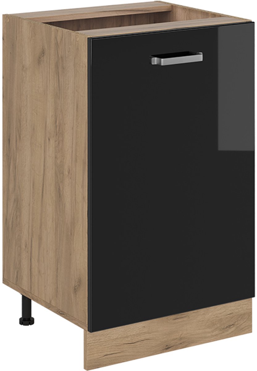Vicco Keukenonderkast R-Line, Zwart hoogglans/Goudkleurig Eiken, 50 cm zonder werkblad