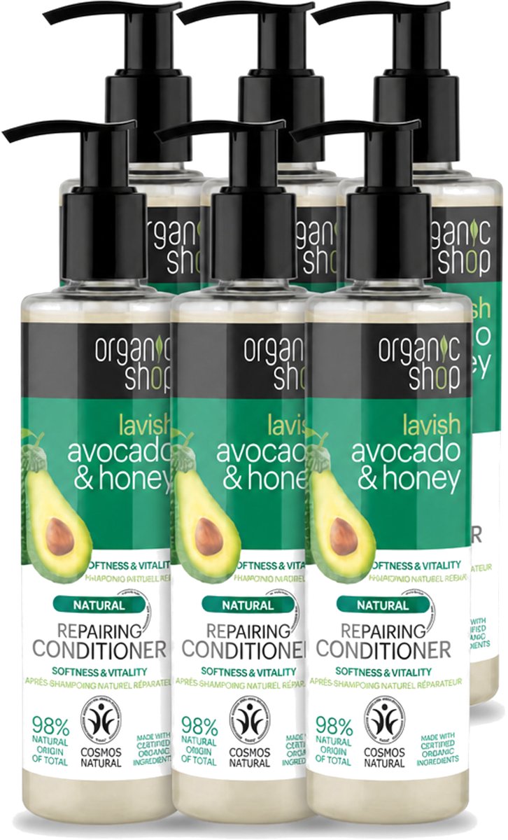 6 x Organic Shop - Natural Repairing Conditioner - Avocado & Honey - 280 ml - Voordeelverpakking - 6 stuks