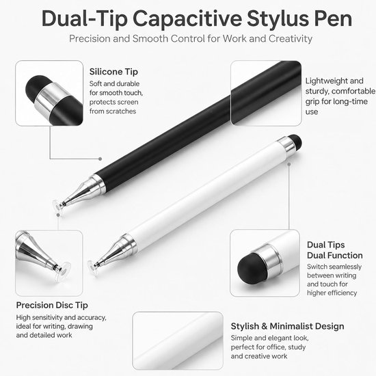 2-in-1 capacitieve touchscreen-stylus met 20 vervangende rubberen punten, nauwkeurige stylus voor iPad, iPhone, iPad Pro, Galaxy, tablet en smartphone, zwart — afbeelding 5