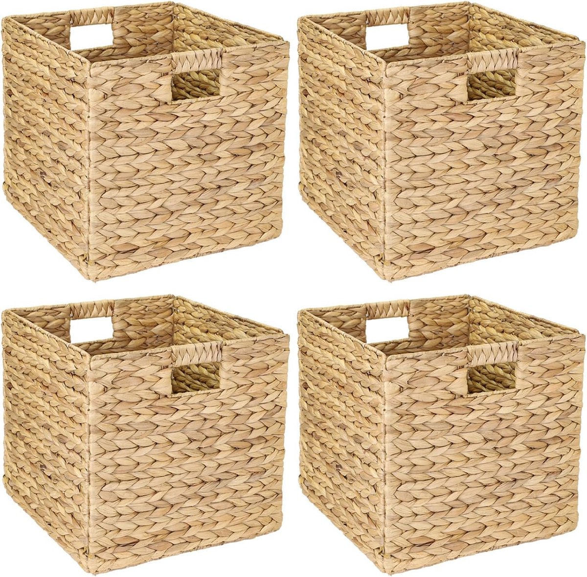 Opbergmand, gevlochten mand van waterhyacint en zeegras | set van 4 | geschikt voor Kallax | 32 x 34,5 x 32 cm