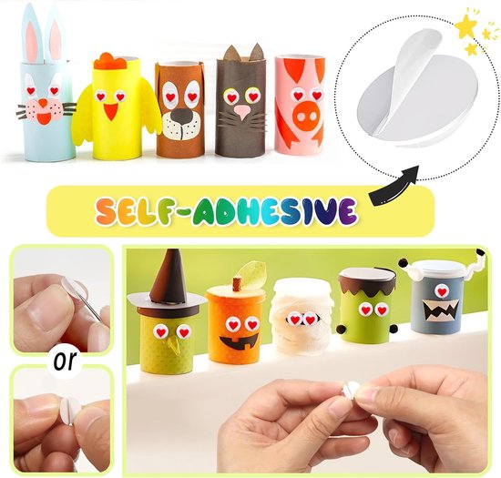 300 Stuks Zelfklevende Googly Eyes 10mm Hartvormig Rood Wit Kunststof Wiebelogen voor Scrapbooking Craft Supplies — afbeelding 4
