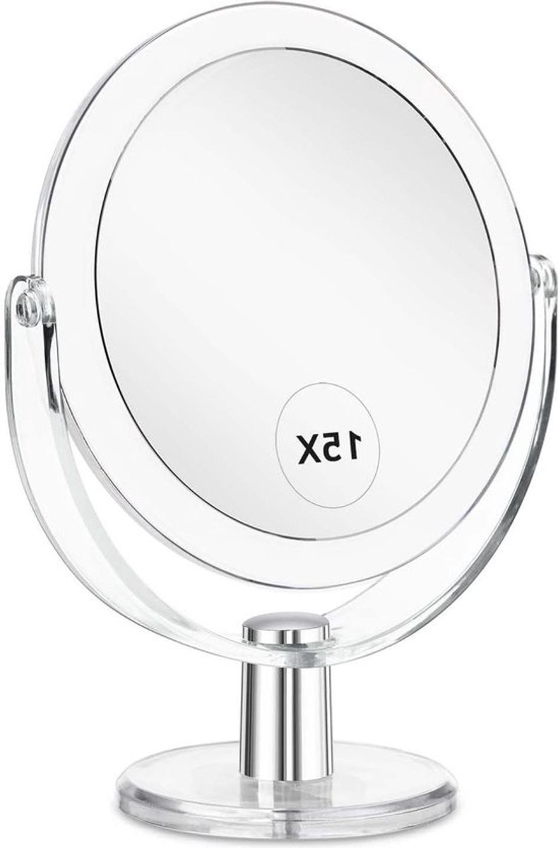 Makeup Mirror with Stand - 1X/15X Magnification - Double-Sided - 360 Degree Rotating - Magnifying Mirror - 6.25 Inch - Portable Table Desk Countertop Mirror - Bathroom Shaving Mirror