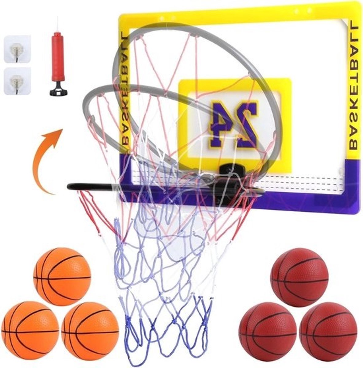 Mini-basketbalmand voor kinderen - binnenshuis basketbalset met 6 basketballen voor de kinderkamer - voor jongens, meisjes en volwassenen
