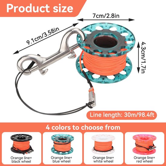 Duikspoel met vingerspoel, 30 m duurzaam plastic snorkelduikvingerspoel met duiker Onderwateraccessoire(Blauw) — afbeelding 2