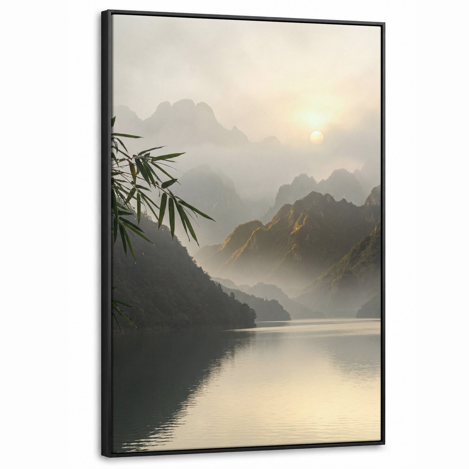 Canvas Schilderij met Baklijst - Bergen - Water - Mist - Natuur - Landschap