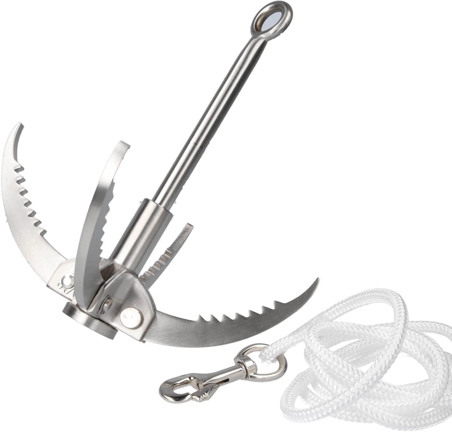 RVS Inklapbare Dreghaak 205 x 230 mm – Extra Sterk met 20 m Touw