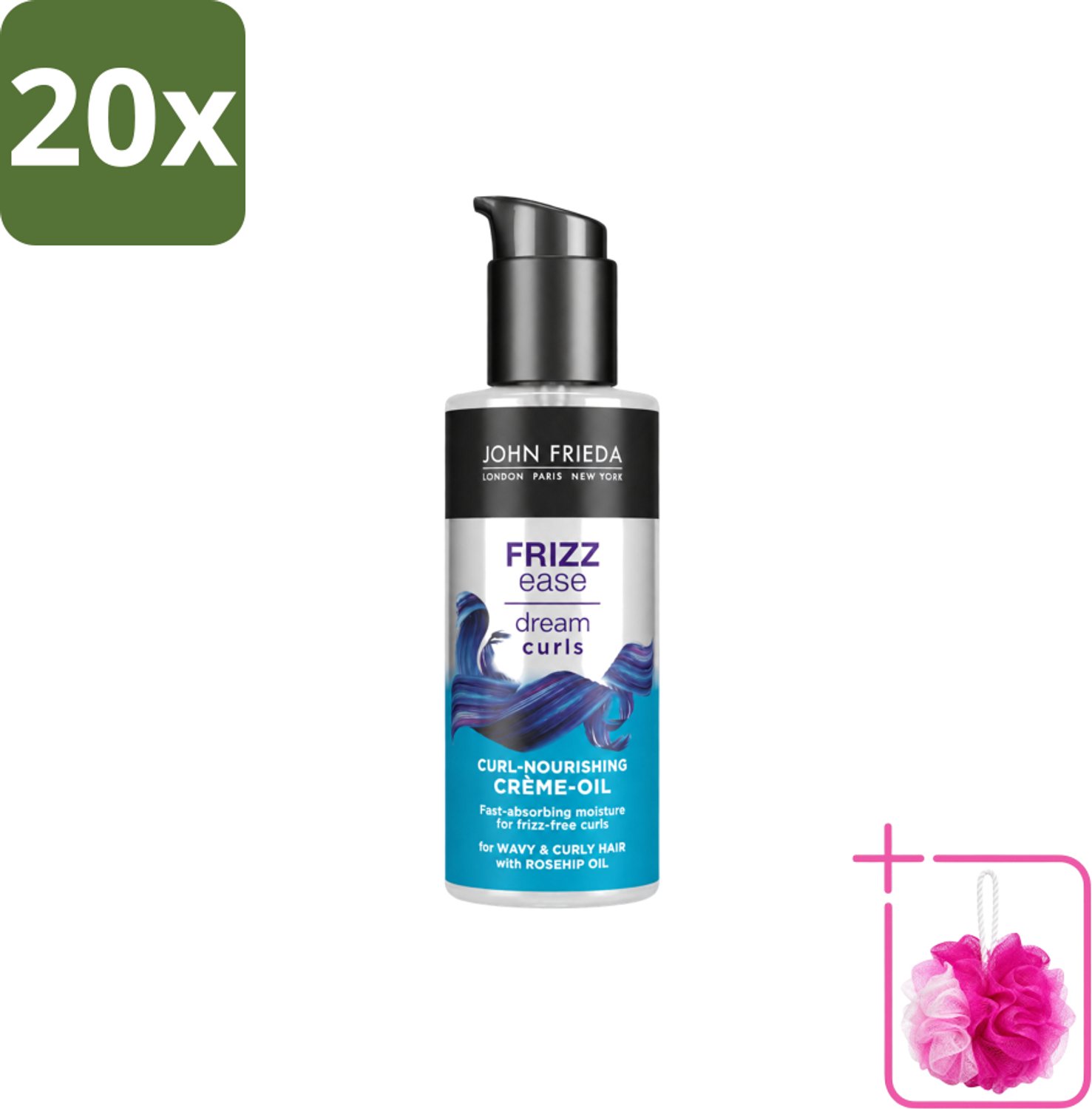 20 x John Frieda – Haarolie – Dream Curls Curl Nourishing Crème Oil – Krulverzorging – 100 ml - Bulkverpakking - Kruldefinitie - Douchemop - Krulversterking