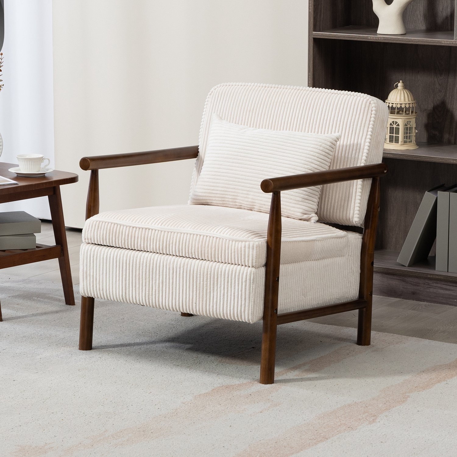 CHICFURN Fauteuil - Met lendekussen - Houten frame en armleuningen - Wit