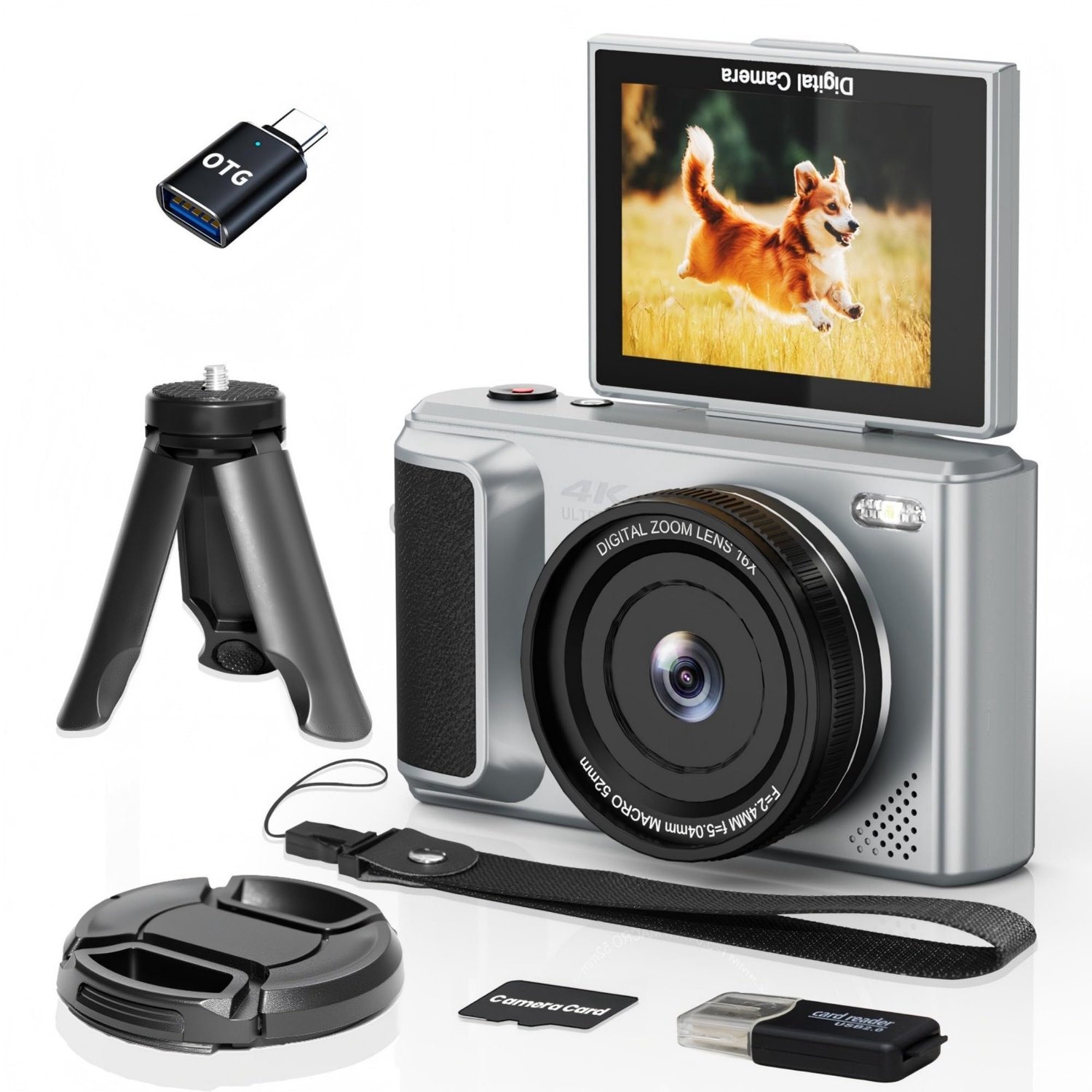 4K Digitale Camera met 2.8" Rotatiescherm en 16X Zoom