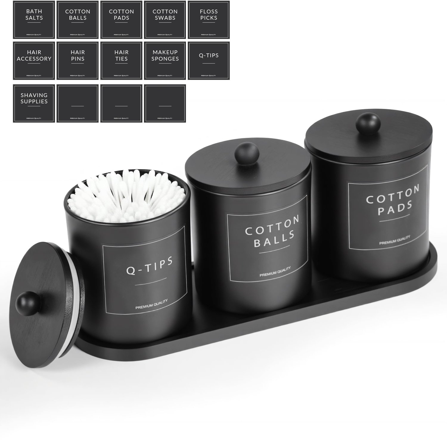 Wattenstokjeshouder Premium Glas - Bamboe Deksel - Wattenbolletjes/Padden Houder - Flosdraad Containers - Badkamer Organizer - Vochtbestendig - Opslagpot
