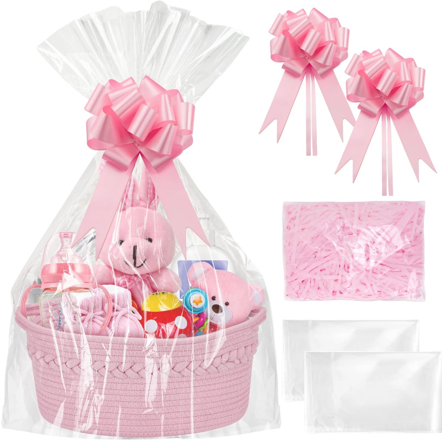 Set van 2 Roze Cadeaumanden met Cellofaan en Raffia voor Feestelijke Gelegenheden