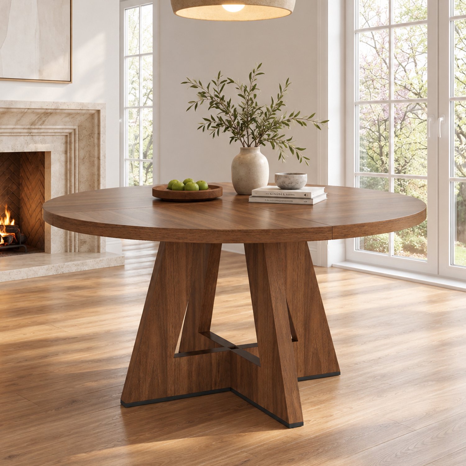 Clruro Eettafel - Ø120×75 cm - Rond - Klassiek Scandinavisch - MDF - Walnootkleur
